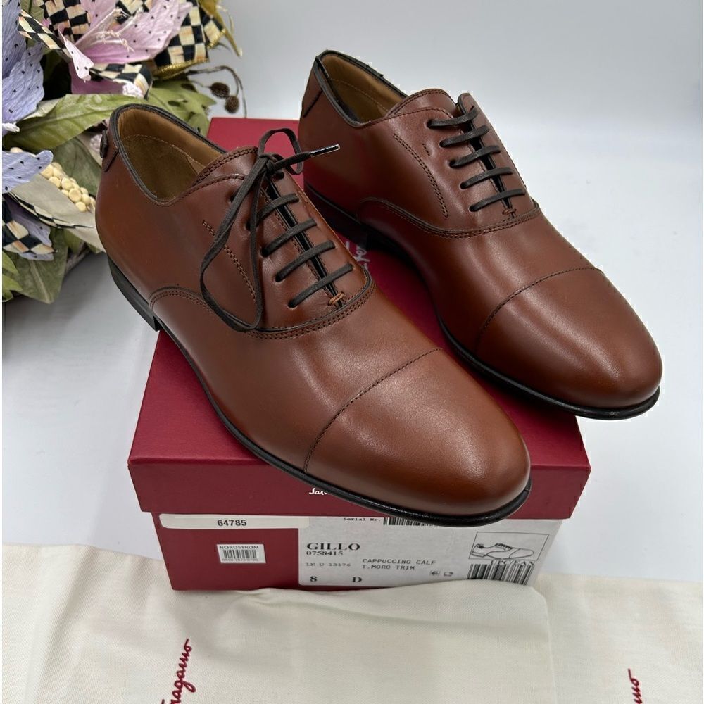 Men, Salvatore, Ferragamo, cap leather Oxford, size 8, made in Italy - Picture 2 of 12